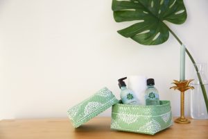 hand-painted bamboo basket spa mint