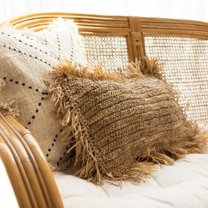 Raffia cushion cover with fringe
