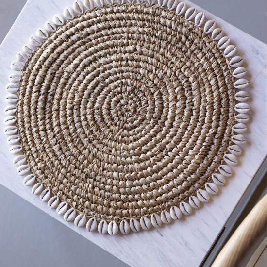 Banyu raffia placemat with cowrie shells
