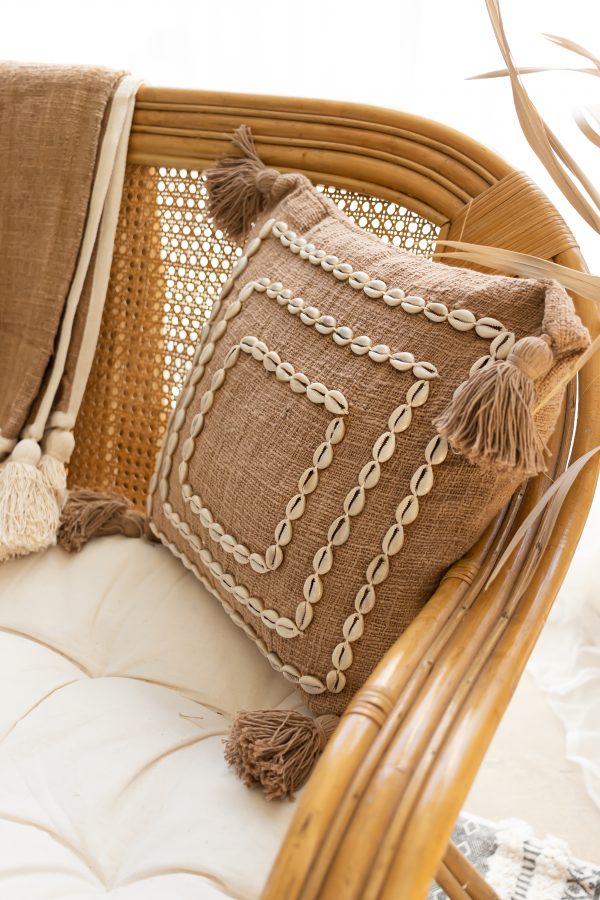 Soft cotton cushion cover with cowrie shells
