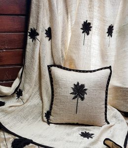 Soft cotton cushion cover with palm tree embroidery