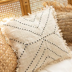 Soft cotton cushion cover with geometric embroidery